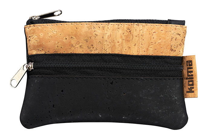 Kolma Reissverschlusstasche – Kork, Schwarz/Braun – mit Mini, 80×130 mm