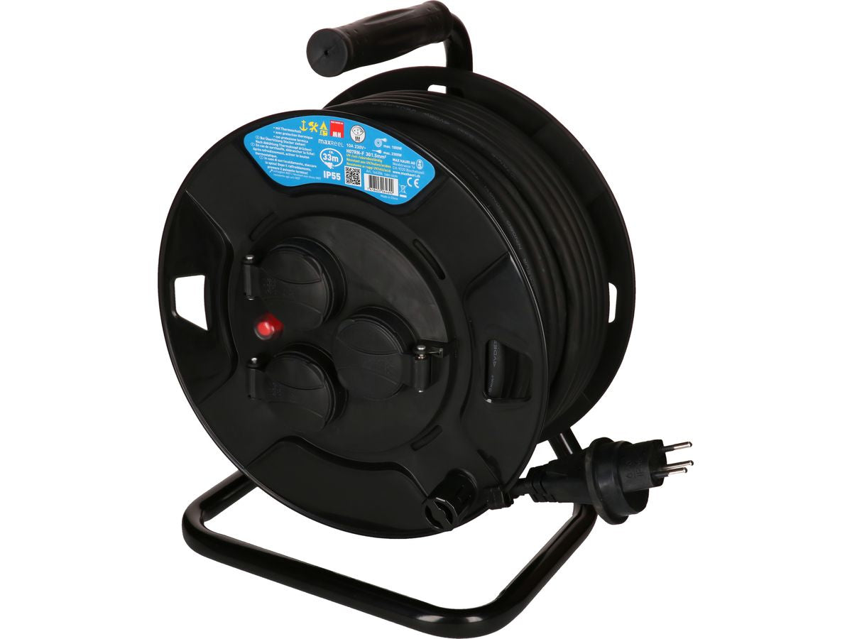 Max Hauri AG Max Hauri Kabelrolle – 3× T13, 33 m, IP55, aussen, schwarz