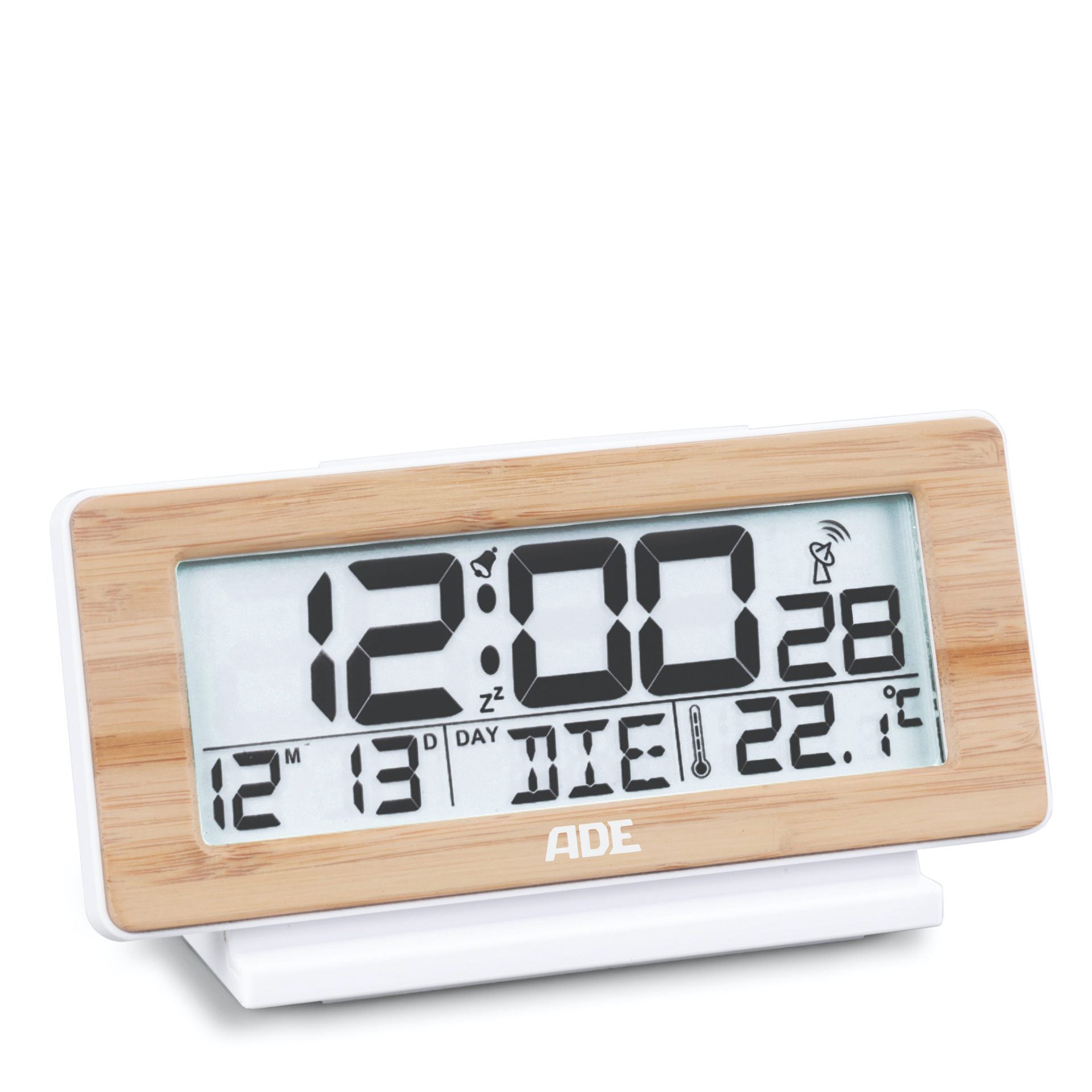 ADE Wecker CK2301 Funk – digital – 22,5 × 4,0 × 14,5 cm, schwarz, Kunststoff, Schlummerfunktion