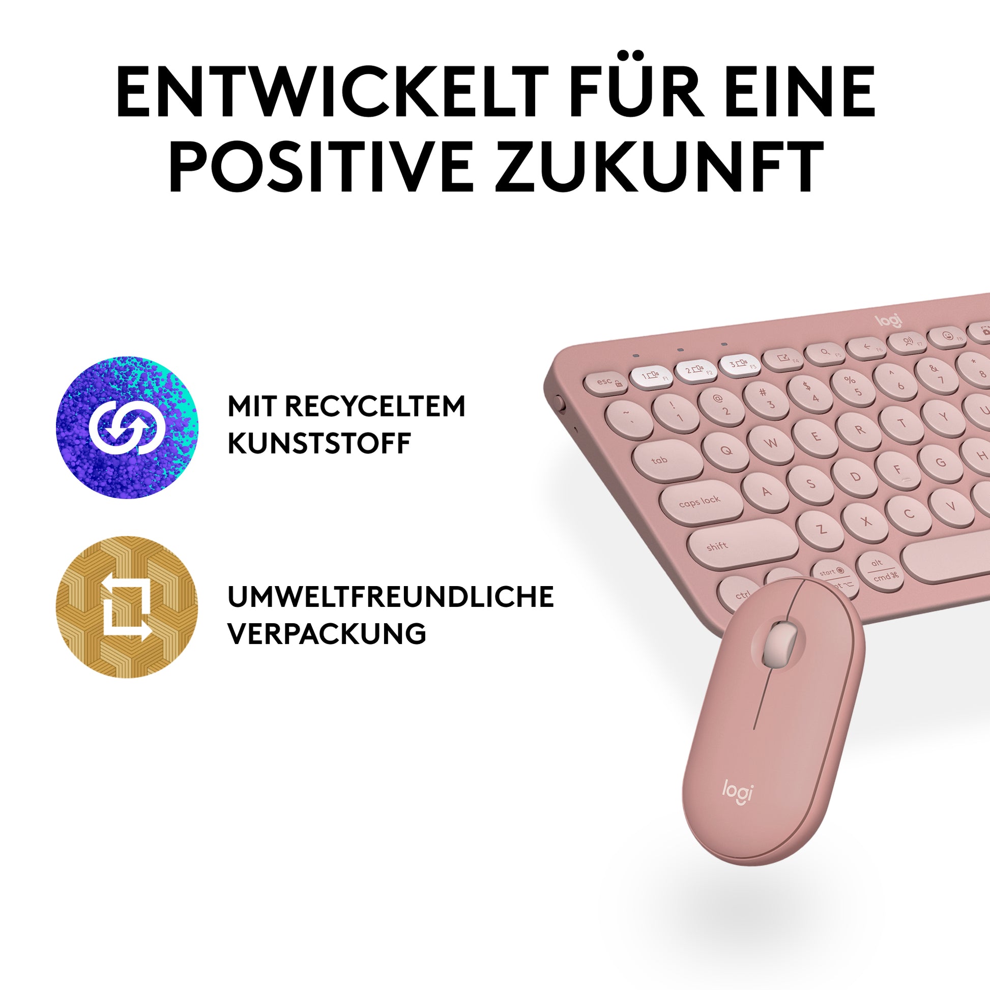 Logitech Pebble 2 Combo – Tastatur- und Maus-Set – Mini, Scherenmechanik – Bluetooth & 2,4 GHz (Logi Bolt) – QWERTZ (DE)