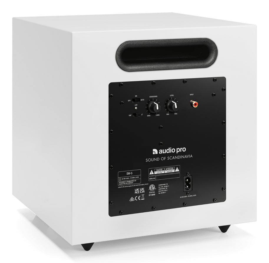 Audio Pro SW-5 – Subwoofer – für Stereoanlagen und AV-Receiver mit Sub-Ausgang, Weiss