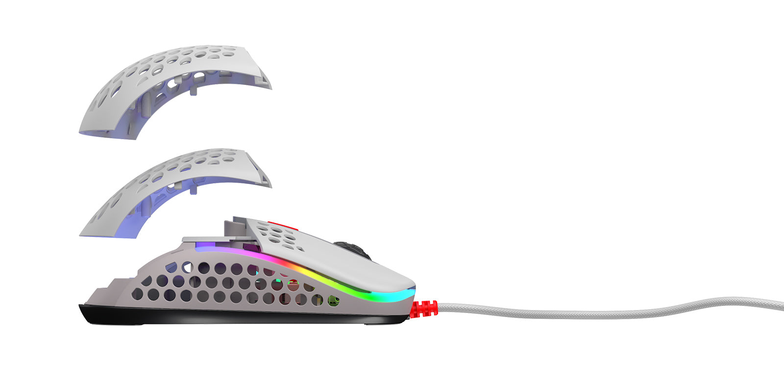 R-Go Tools CHERRY XTRFY M42 Gaming-Maus – kabelgebunden, 125/500/1'000 Hz, beidhändig, RGB-Beleuchtung, mehrfarbig
