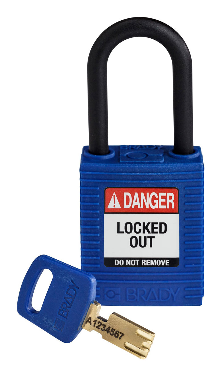 Brady SafeKey Mechanisches Vorhängeschloss – Nylon, Bügel 38,1×20,3 mm, Ø6,4 mm, Blau