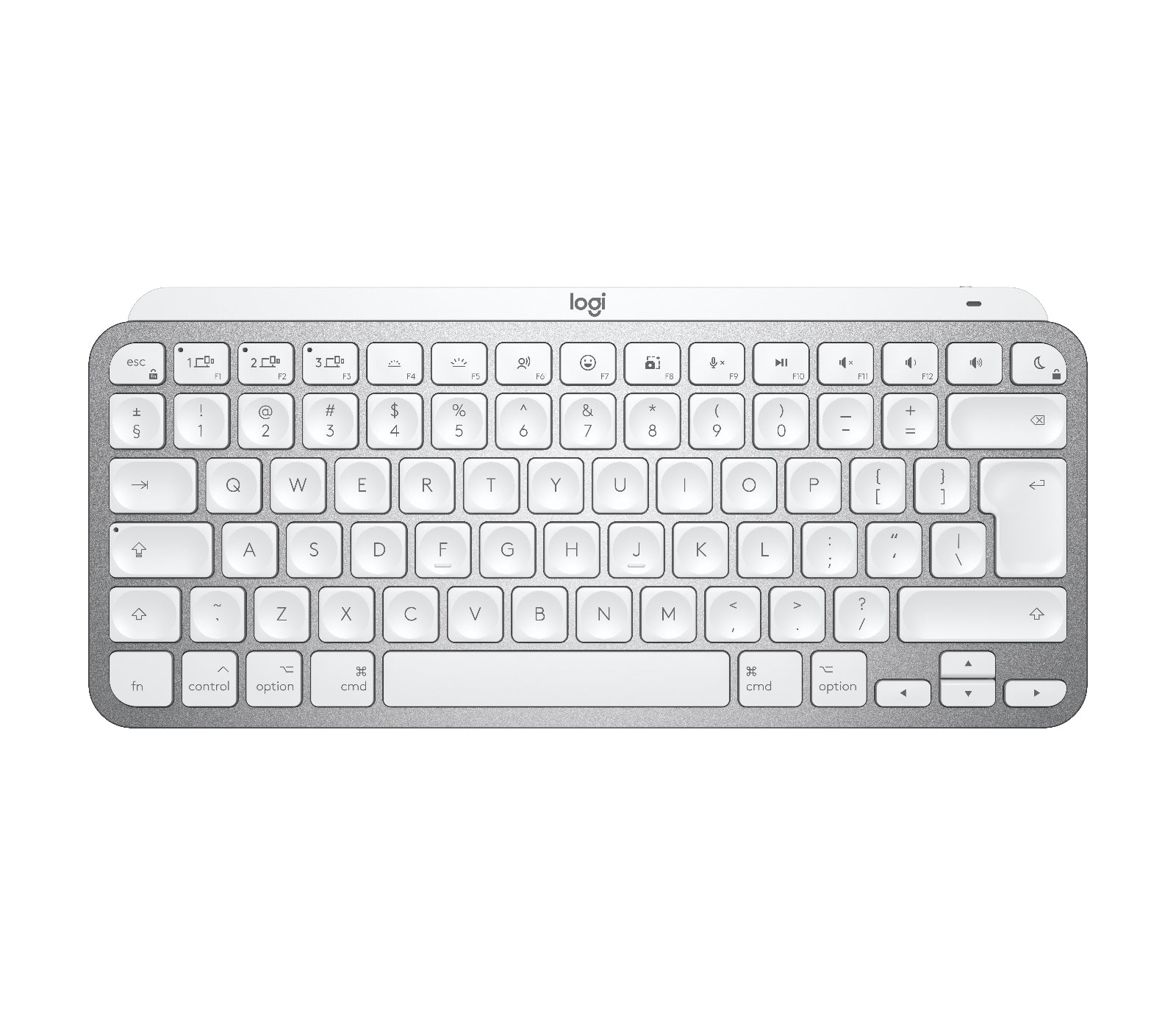 Logitech MX Keys Mini für Mac – Tastatur – QWERTY (EN) – RF + Bluetooth, Mini, LED, Weiss, für Mac & iPad
