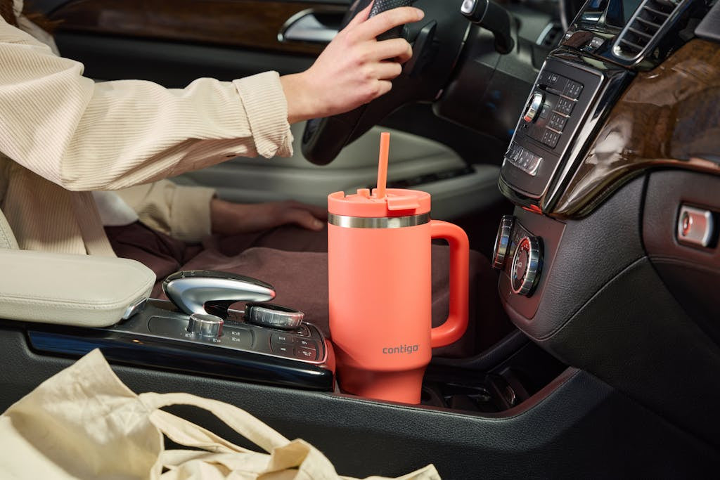 CONTIGO Thermobecher 1,2 l – doppelwandig, Edelstahl, mit Strohhalm, Koralle