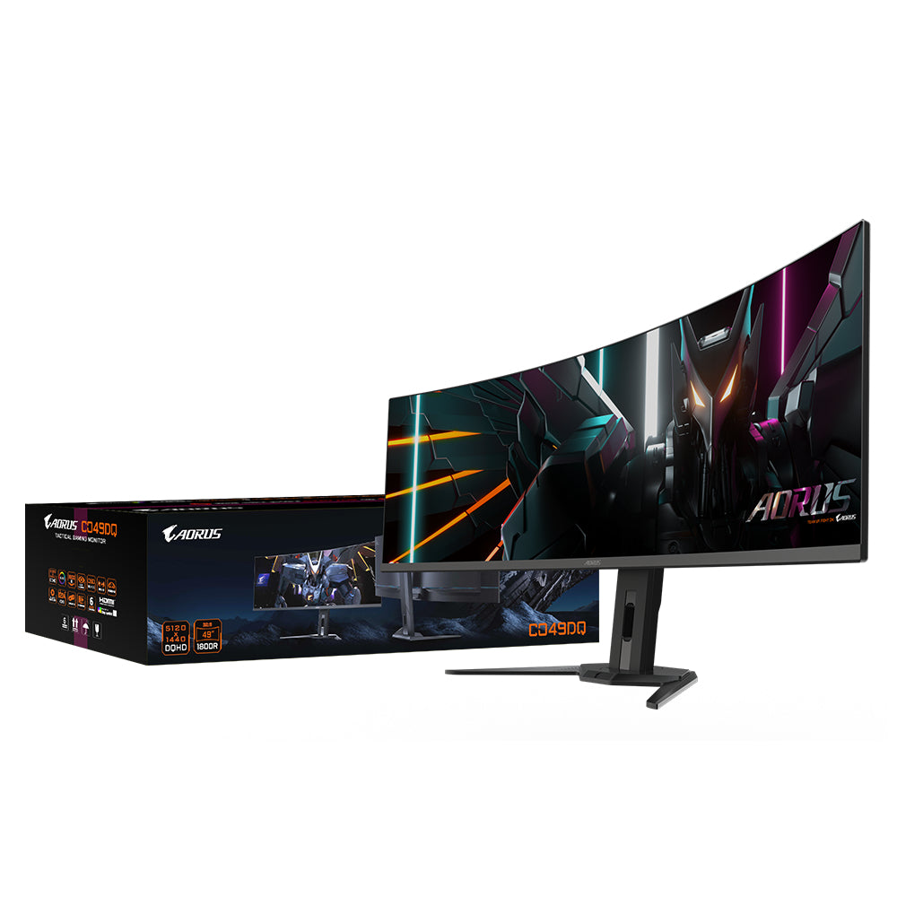 GIGABYTE AORUS CO49DQ – Monitor, 49" 5120 × 1440 (DQHD), OLED, 144 Hz, 250 cd/m², KVM, VESA 100 × 100, Schwarz