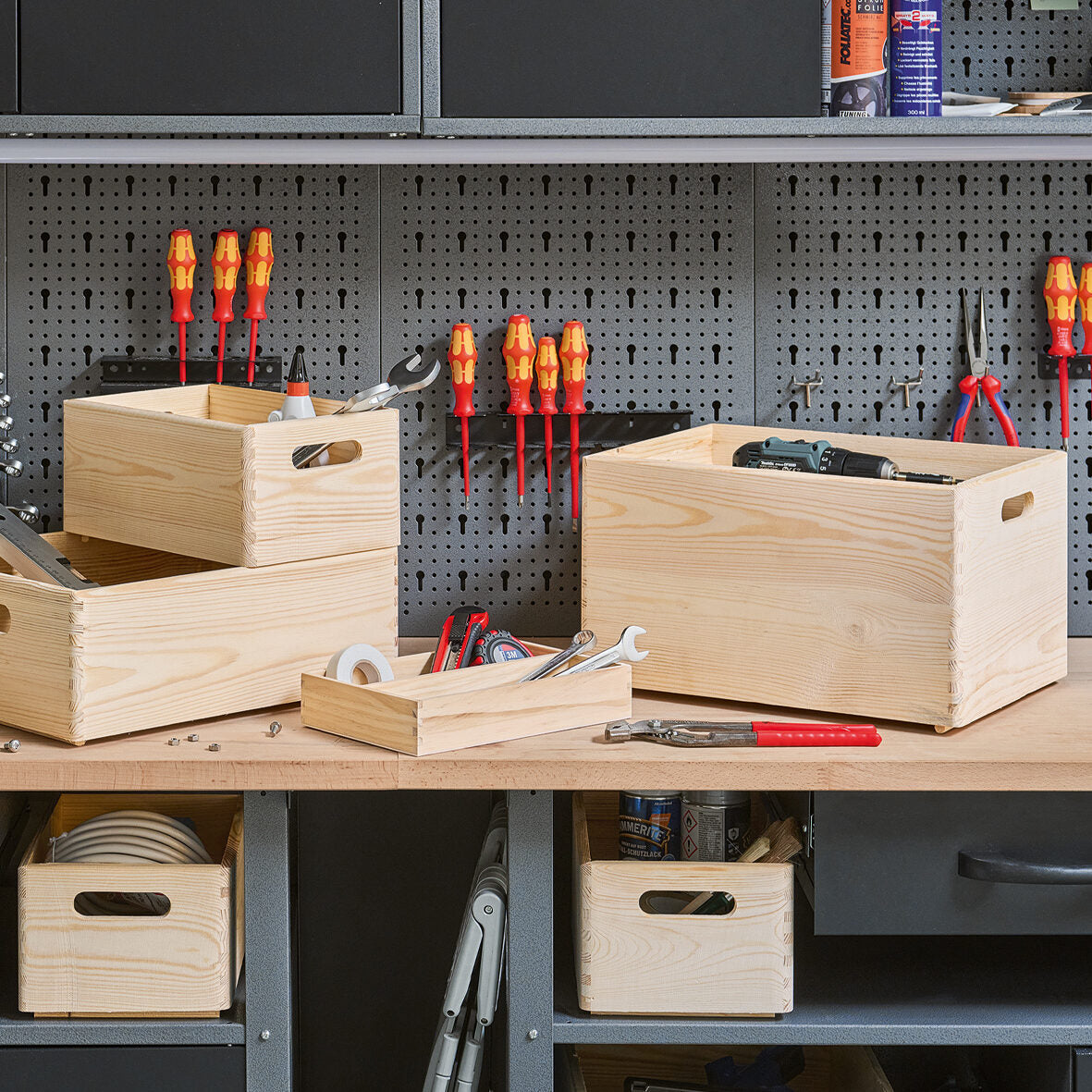Zeller Present Aufbewahrungsbox ohne Deckel – Holz – Natur – mit Griff, stapelbar – 298 × 238 × 398 mm
