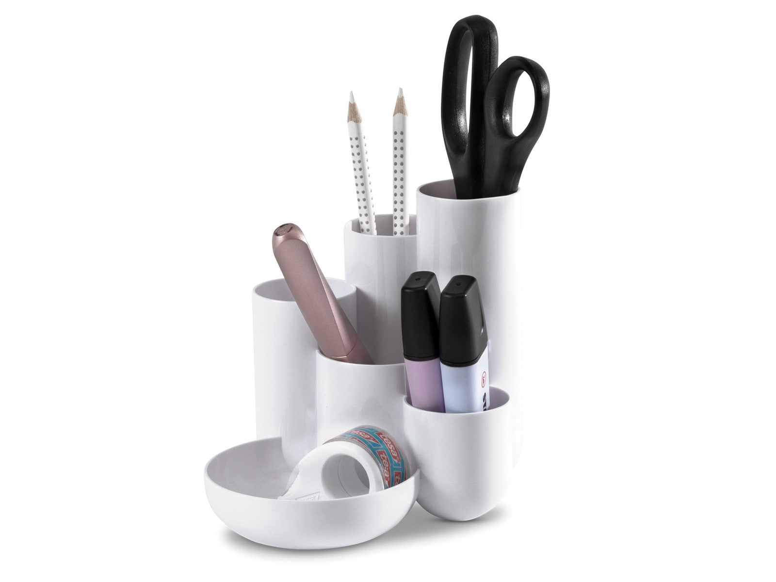 HAN Stiftehalter – 6 Fächer, Polystyrol (PS), weiss, 140 × 109 × 140 mm