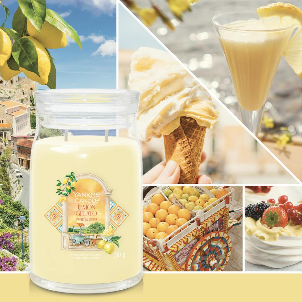 Yankee Candle Duftkerze Lemon Gelato, Sojawachs, transparent/gelb, H 15,7 cm, Ø 9,3 cm, 1 Stück