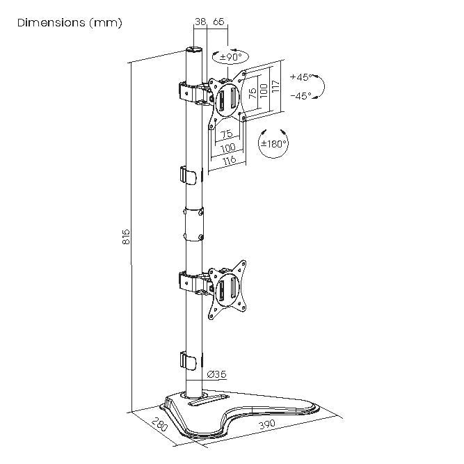 Equip 650128 – Monitor-Tischständer – 2 Monitore – 17–32″ – VESA 75×75/100×100 mm – bis 9 kg/Monitor – höhenverstellbar