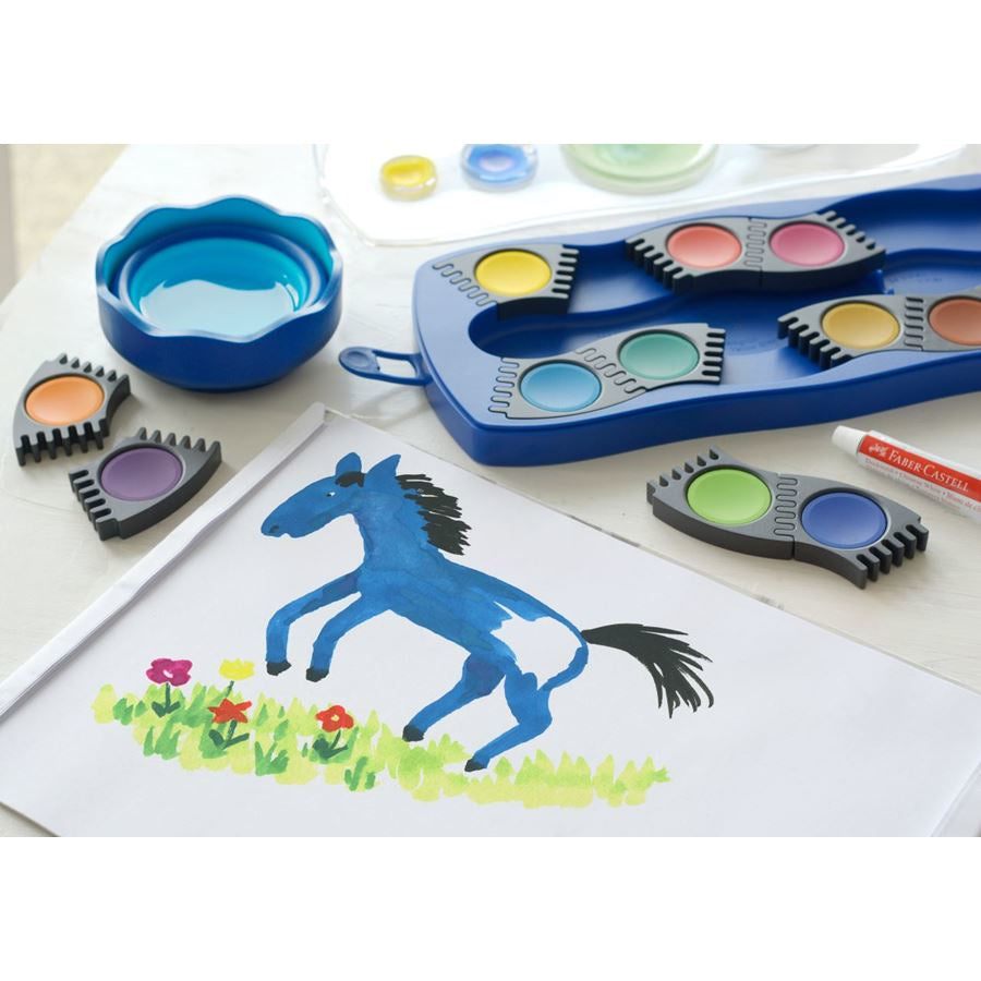 Faber-Castell Deckfarbkasten – Mehrfarbig – 12 Farben, inklusive Deckweisstube, Pinselfach