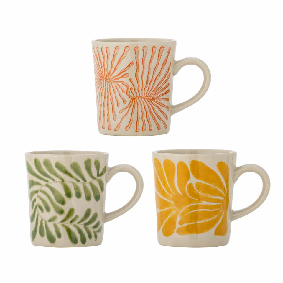 Bloomingville Tasse – 3er Set, 205 ml, Ø 7,5 cm, H 8,5 cm, Steingut, spülmaschinenfest, mikrowellengeeignet