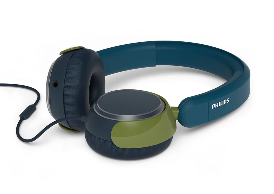 Philips TAK2000CT/00 Kinderkopfhörer – On-Ear, Stereo, Kabel, 3,5 mm Klinke, 85 dB Lautstärke-Limit, Blaugrün