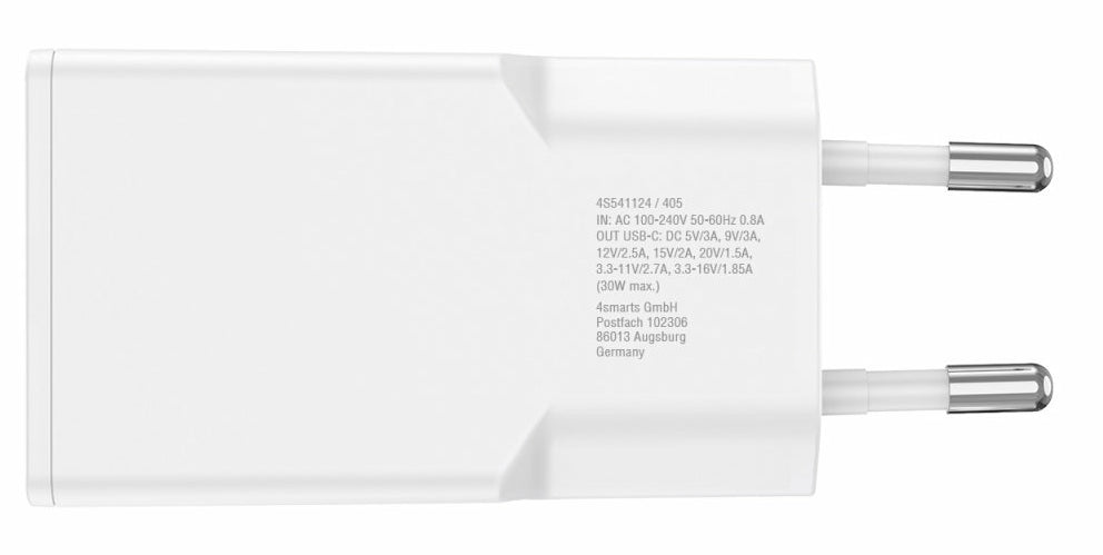 4smarts PDPlug Slim USB-Ladegerät 30 W – USB-C×1 – PD, GaN – für Smartphone, Tablet – Weiss