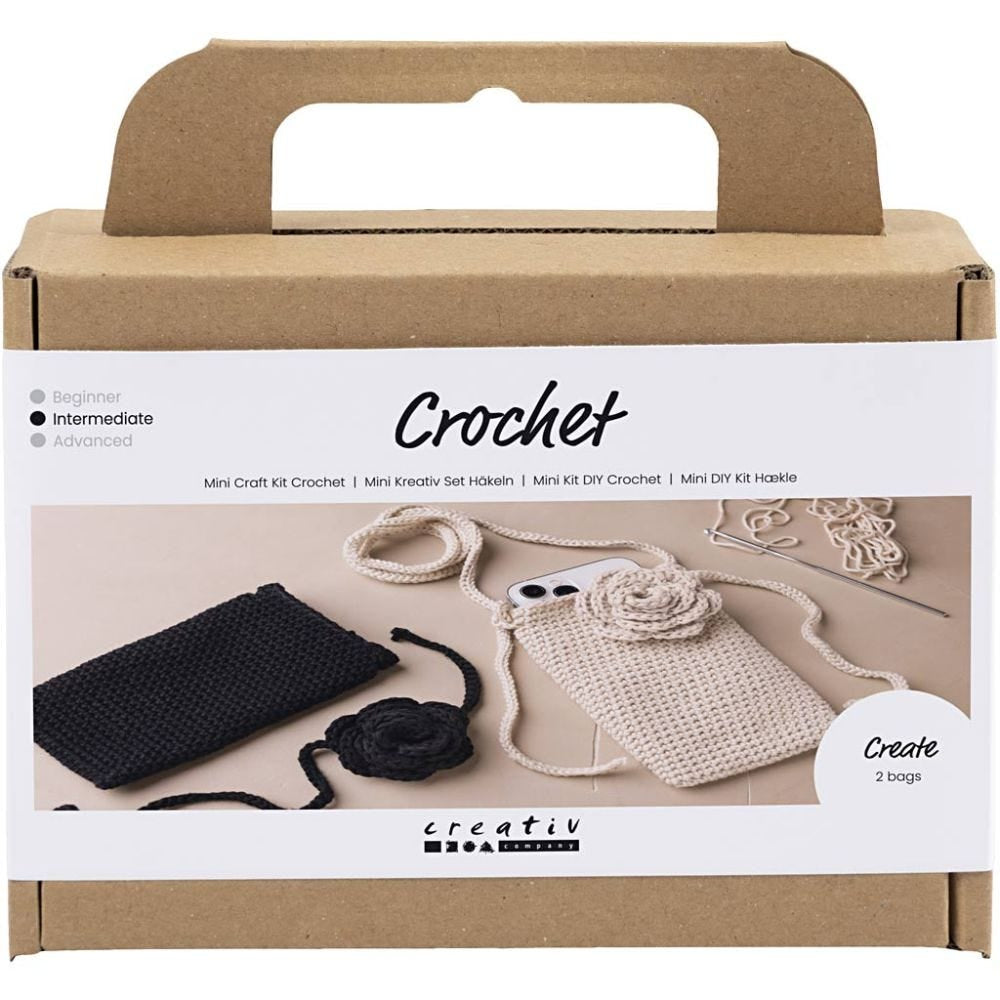 Creativ Company Mini Häkelset Tasche mit Rose – Braun