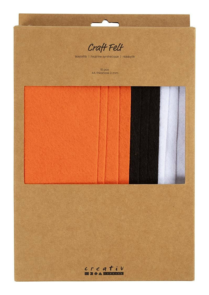 Creativ Company Bastelfilz, Schwarz, Orange, Weiss, A4, 2 mm, 10 Stk.