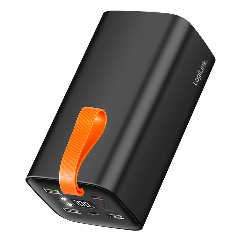 LogiLink Powerbank 50'000 mAh – 100 W PD, 2× USB-C, 3× USB-A, schwarz