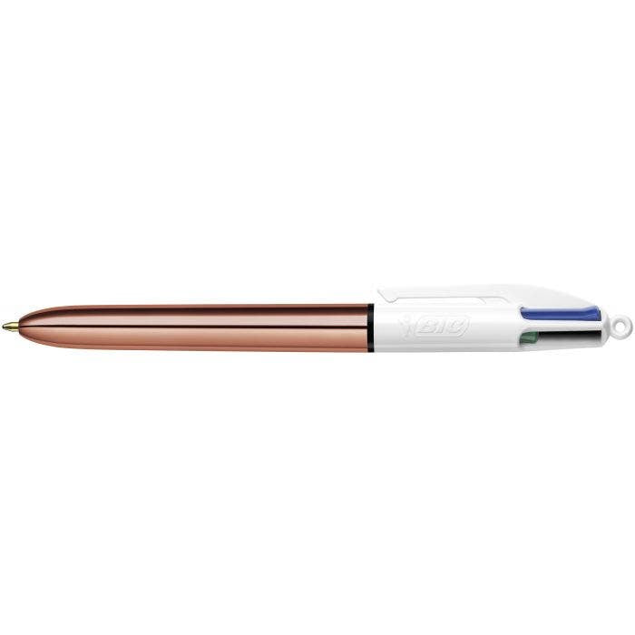 BIC Multifunktions-Kugelschreiber – 4 Farben (Schwarz/Blau/Grün), Spitze 1 mm, Druck, Roségold, nachfüllbar