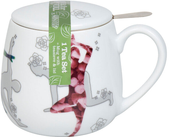Könitz Porzellan Könitz Teetasse Tea for you Yoga – 400 ml, Ø 8,1 cm, H 9,1 cm, Porzellan, Weiss, mit Deckel, mit Filter