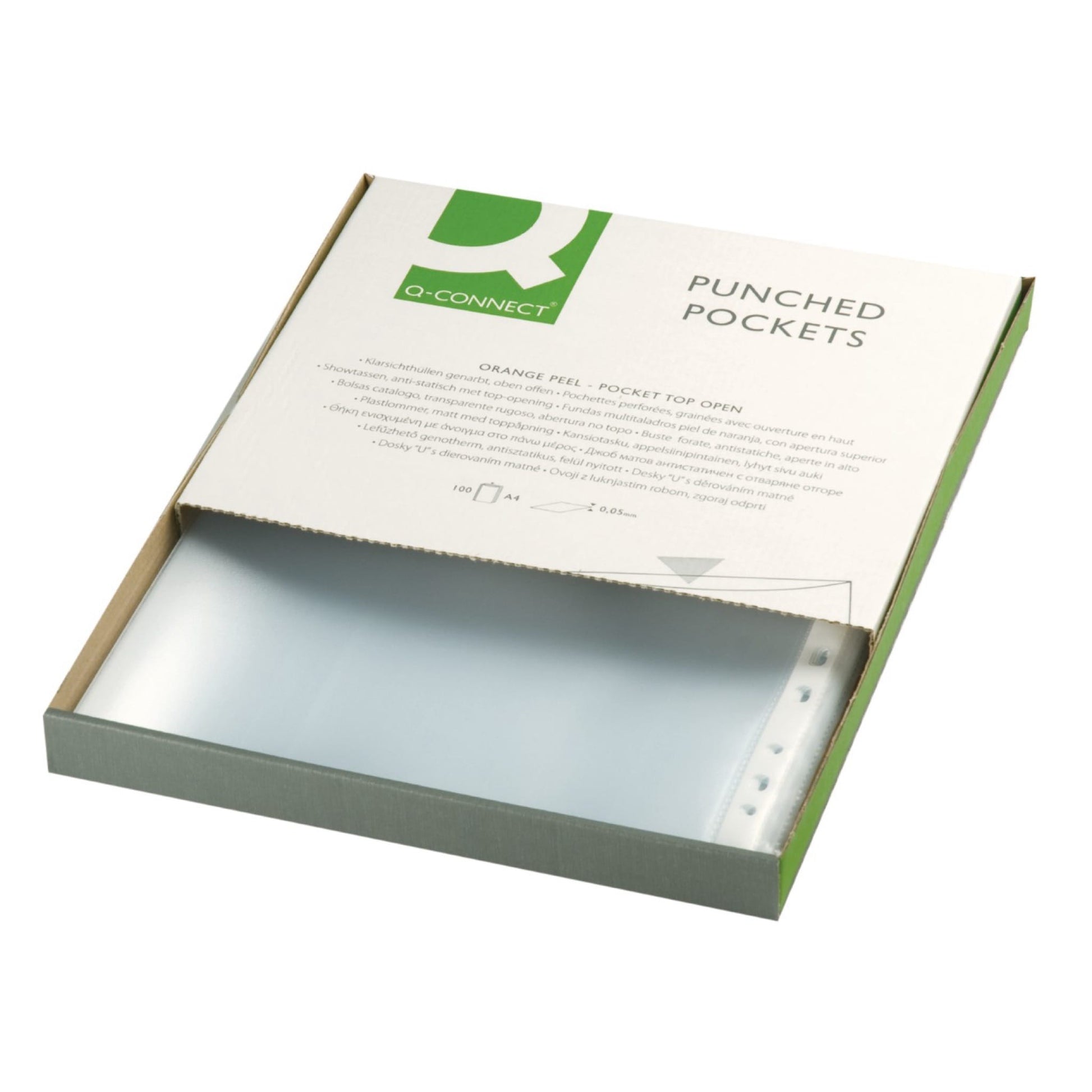 Q-CONNECT Sichtmappe A4 – transparent, Kunststoff, genarbt, blendfrei, 50 µm, 100er-Pack