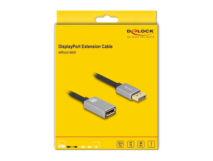 DeLOCK DisplayPort Verlängerung DP 1.4 8K 60 Hz – 2 m – Grau