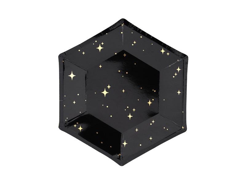 PartyDeco Teller Lets Celebrate, Papier/Karton Sechseck – Ø 20 cm, schwarz – 6 Stk.