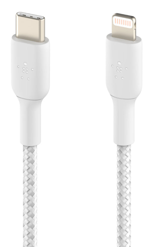 Belkin USB-C auf Lightning Kabel, 2 m, Weiss, geflochten (Nylon)