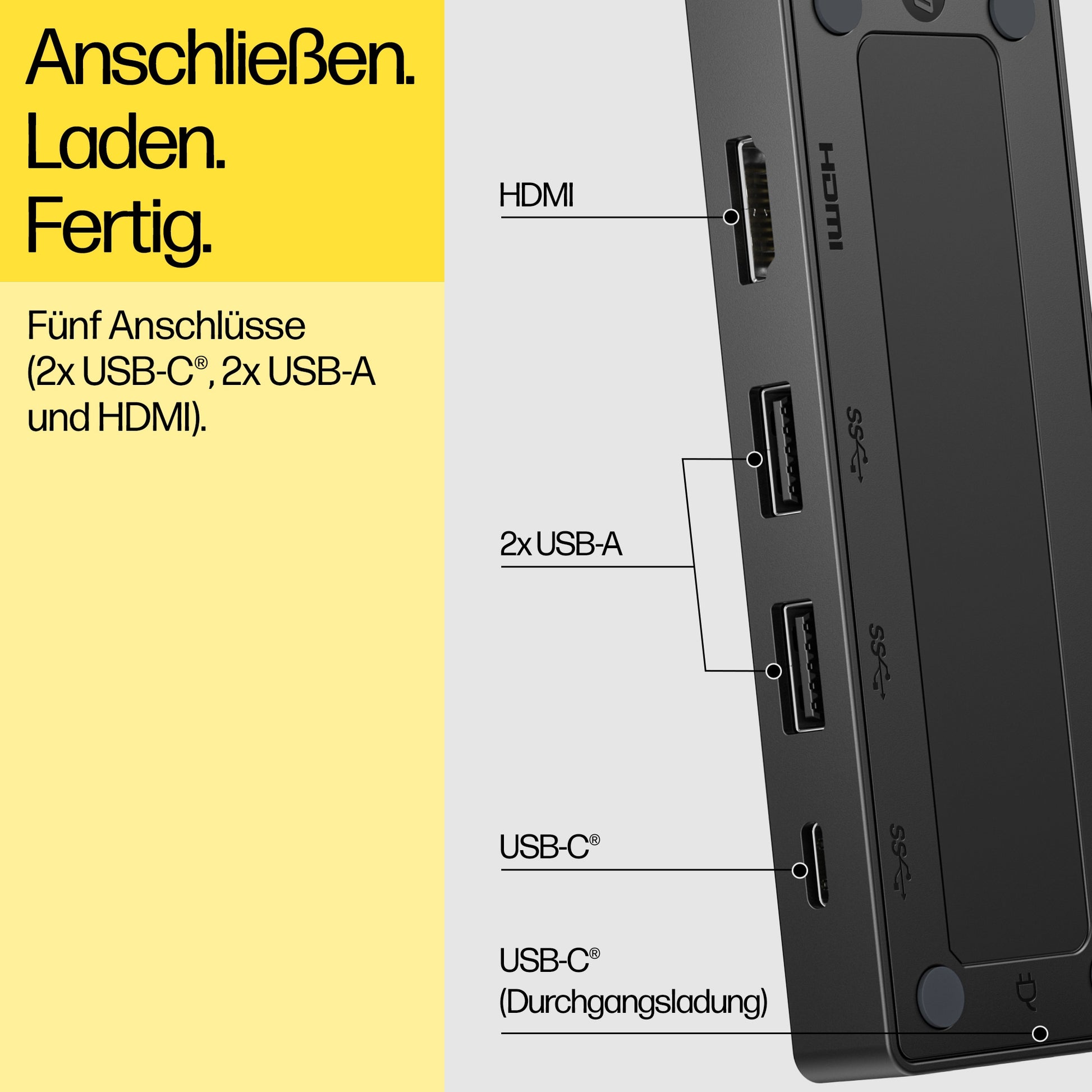 HP G3 Multiport-Adapter – USB-C, 1× HDMI, 2× USB-A, 2× USB-C, 65 W PD, für Windows/Mac/Android