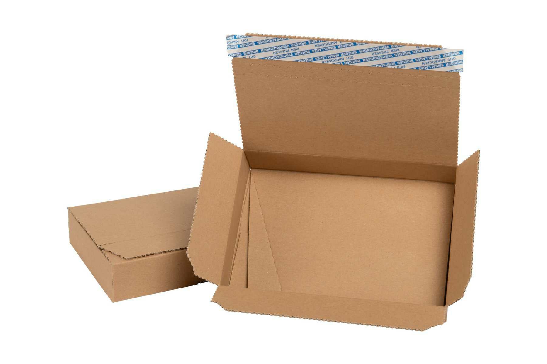 Brieger Aufrichtekarton – 240 × 165 × 41 mm, Automatikboden, selbstklebend, braun – 25 Stk.