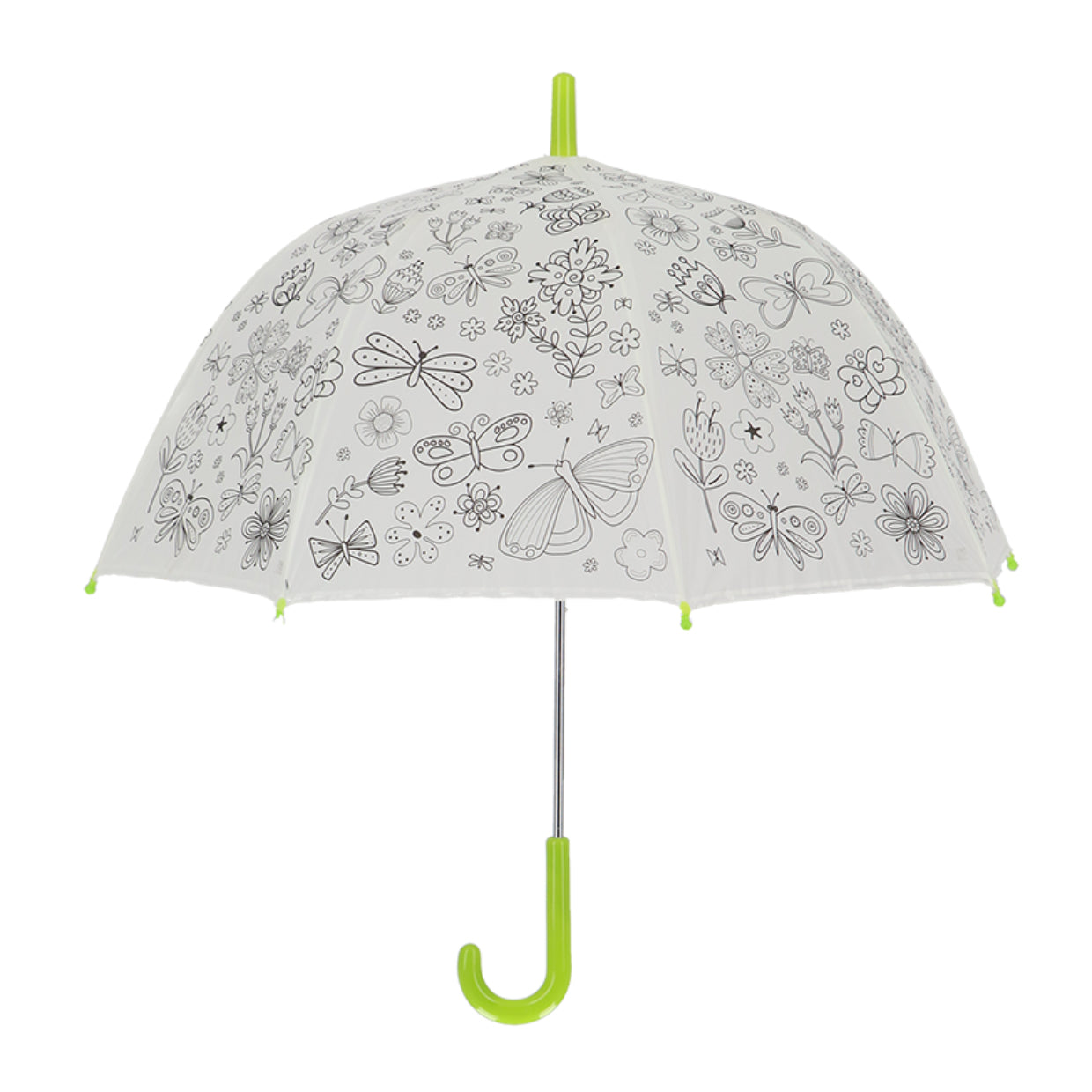 Esschert Design Kinderregenschirm – weiss/grün – Bastelset zum Ausmalen, mit Markern – EVA
