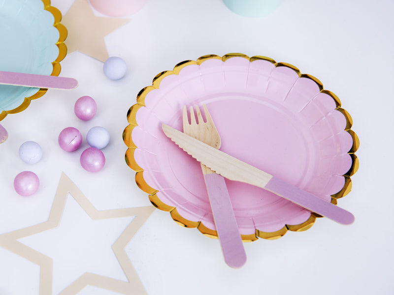 PartyDeco Teller, Papier/Karton – Ø 18 cm, Rosa mit Goldrand – 6 Stk.