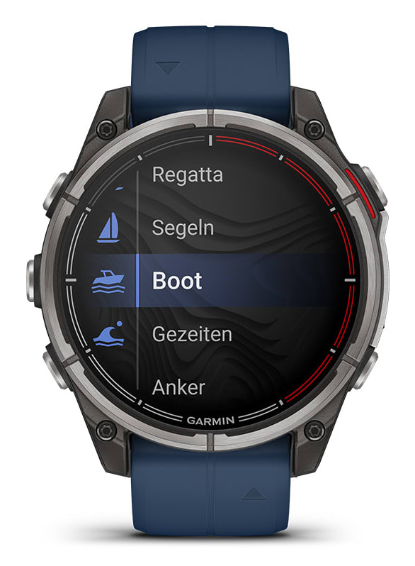 Garmin Quatix 8 Pro 47 mm GPS + Cellular – CFRP Schwarz, Sportarmband, Blau, 100 m, für Android, iPhone