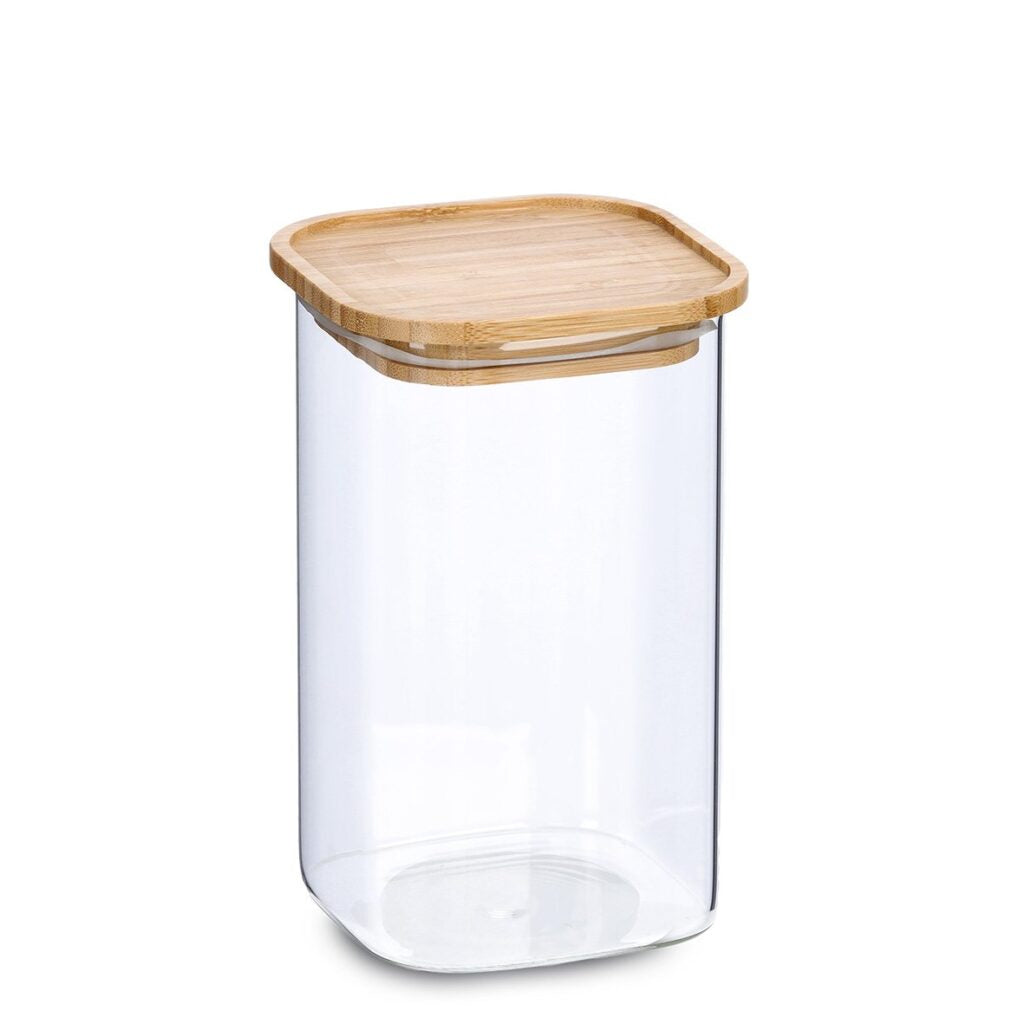 Zeller Present Vorratsdose 1,3 l, 10,7 × 10,7 × 18 cm, Glas/Bambus/Silikon, Transparent/Braun
