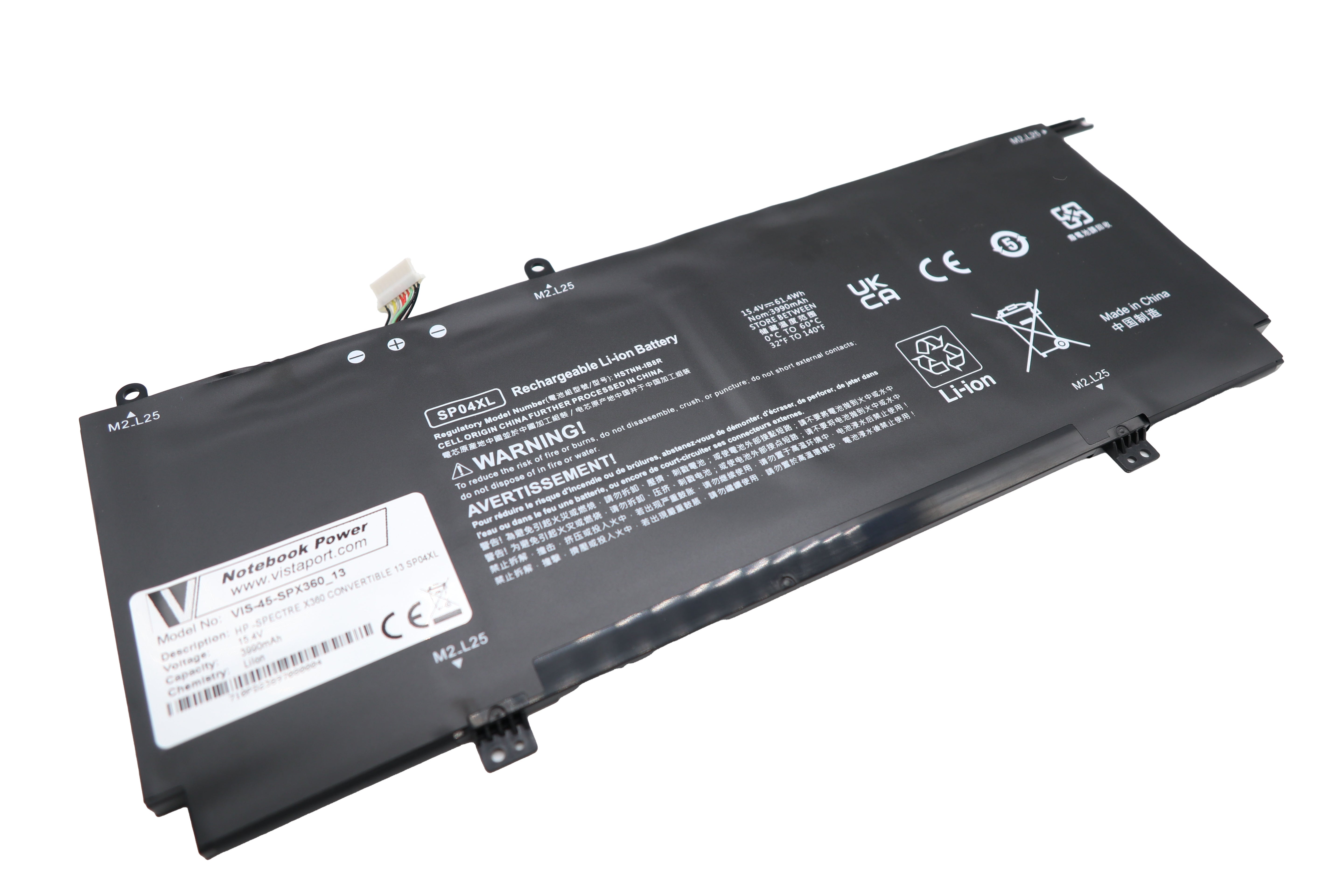 Vistaport Notebook-Akku – für HP Spectre x360 Convertible 13 SP04XL – 61,4 Wh, 15,4 V (Li-Ion) – Schwarz