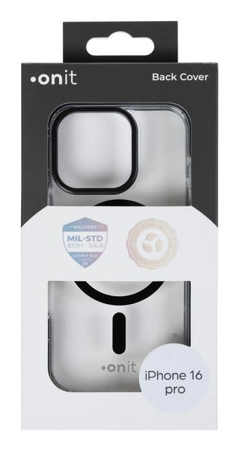 ONIT Backcover – für Apple iPhone 16 Pro, MagSafe, PC+TPE+TPU, Schwarz/Transparent, bis 3 m sturzsicher