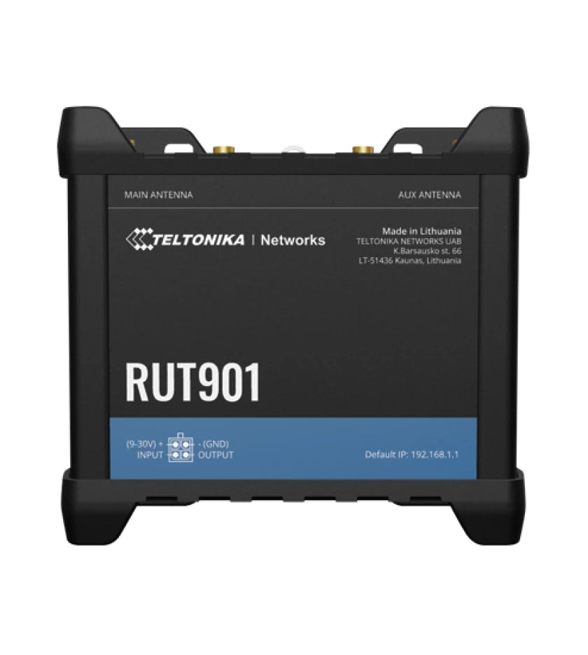 Teltonika RUT901 – LTE-Router, Wi-Fi 4, 2,4 GHz, 4x LAN (Fast Ethernet), SIM-Slot, PoE, IP30, Schwarz