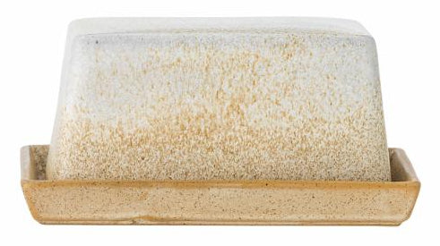 Bloomingville Butterdose Paula – 11,5 × 17,5 × 8,0 cm, Steingut, Beige, mit Deckel, spülmaschinenfest