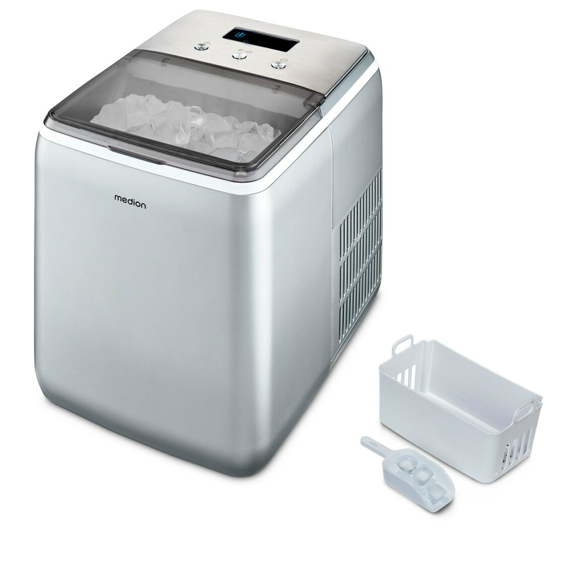 MEDION Eiswürfelmaschine MD 11950 – 15 kg/24 h, 2,6 l, grau/edelstahl