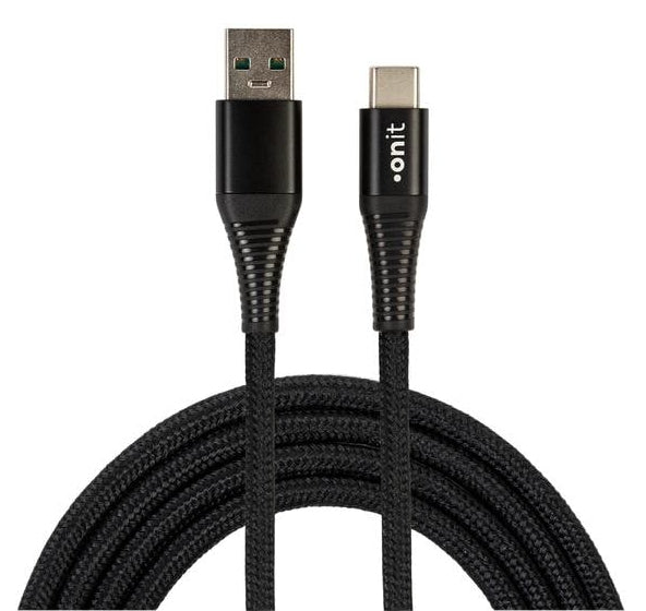 ONIT USB-Kabel – USB-A auf USB-C – USB 2.0 (480 Mbit/s) – 2 m – PD 66 W – Textilmantel – Schwarz