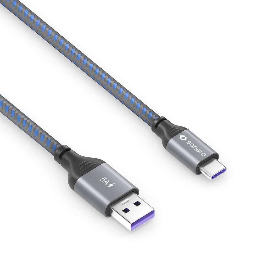 Sonero – USB-C auf USB-A Kabel – USB 2.0 (480 Mbit/s) – 2 m – PD 100 W – Textilmantel – Blau/Grau