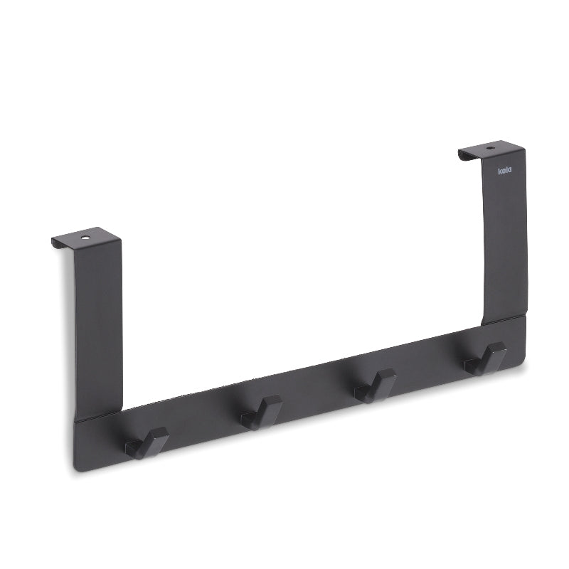 Kela Wandgarderobe – 4 Haken, Edelstahl, Schwarz, 30 × 13 × 2,5 cm
