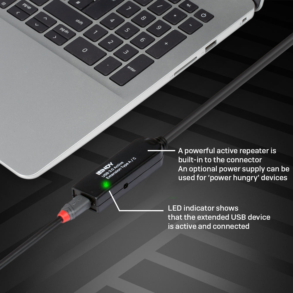 Lindy USB-Kabel, USB-A zu USB-C, 20 m, USB 3