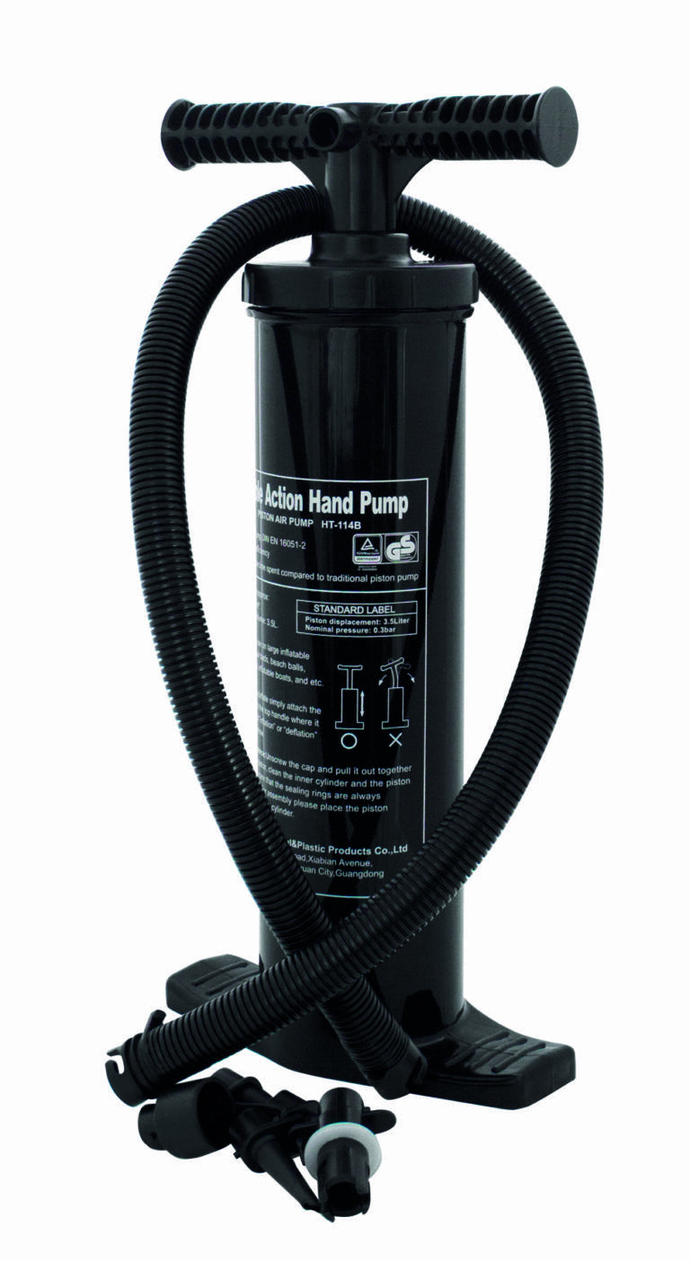 Eurotrail Doppelhubpumpe 2 l Boden-Luftpumpe – Höhe 470 mm, 4 Ventiladapter – für Schlauchboote
