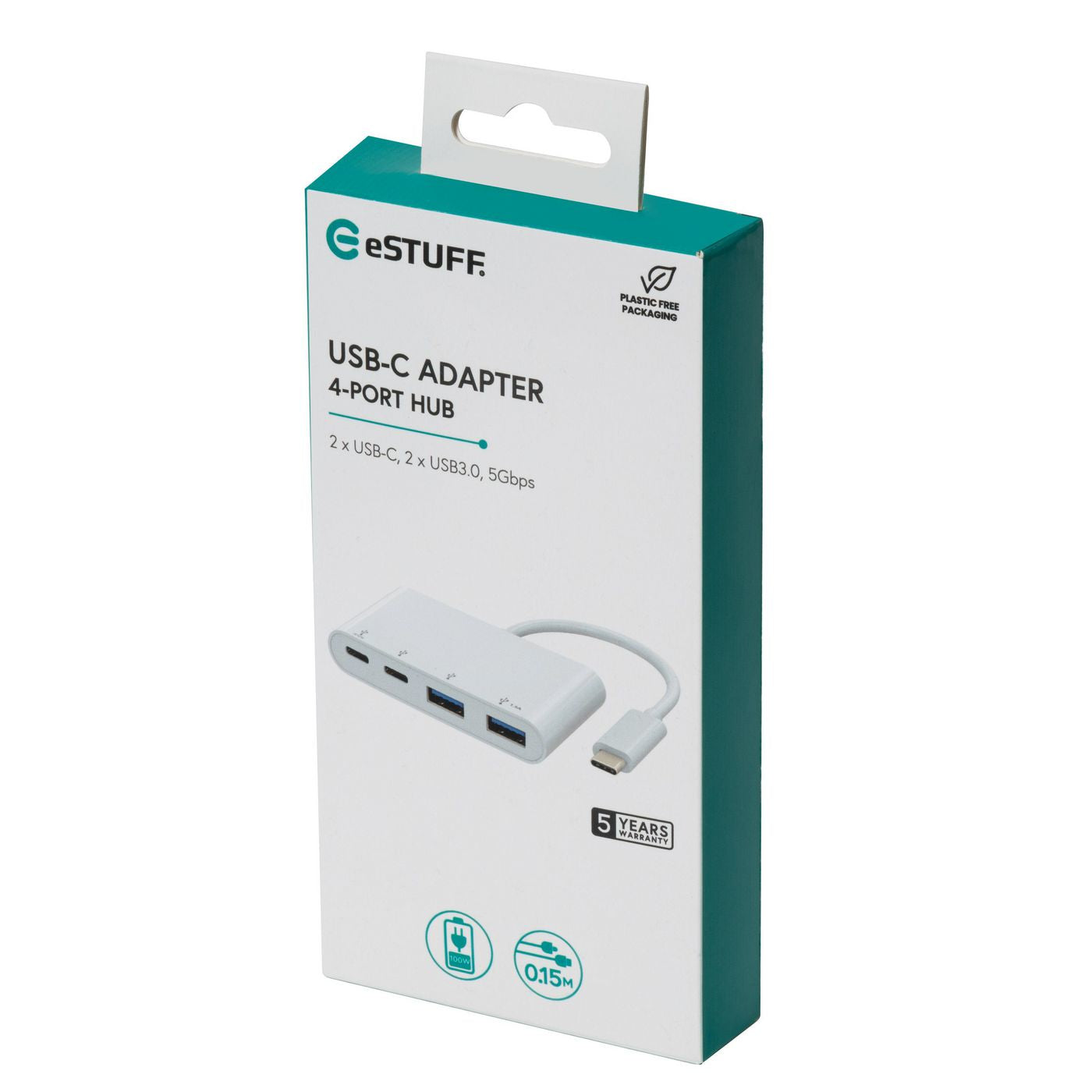 eSTUFF USB-Hub – 2× USB-A, 2× USB-C, 100 W PD