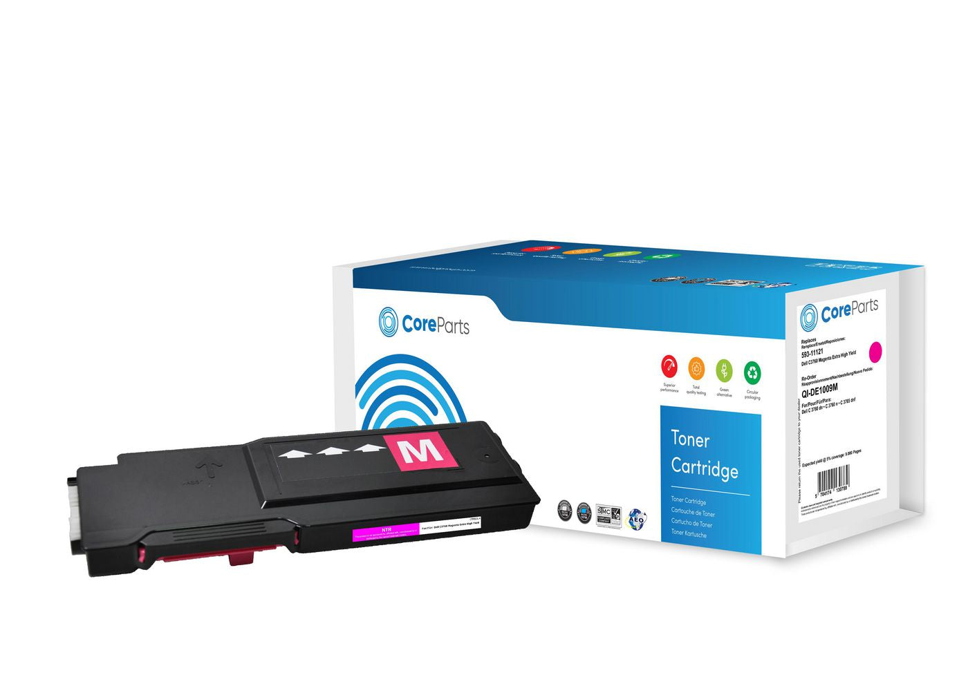 CoreParts 593-11121 Magenta Toner – Kompatibel – 9'000 Seiten – für Dell C 3760 dn/C 3760 n/C 3765 dnf