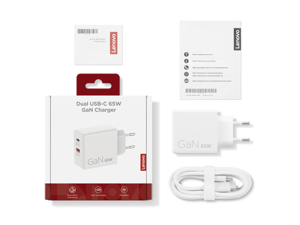 Lenovo G0A6065WEU USB-Desktop-Ladegerät 65 W – USB-C×2 – 1,5 m Kabel, Weiss – für mobile Geräte