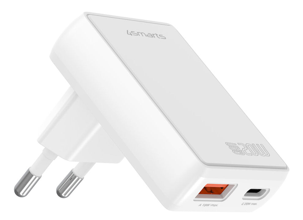 4smarts FlatPlug Duos USB-Ladegerät 20 W – USB-C×1, USB-A×1 – PD, QC 3.0, PPS, GaN – EU-Stecker (Typ C)