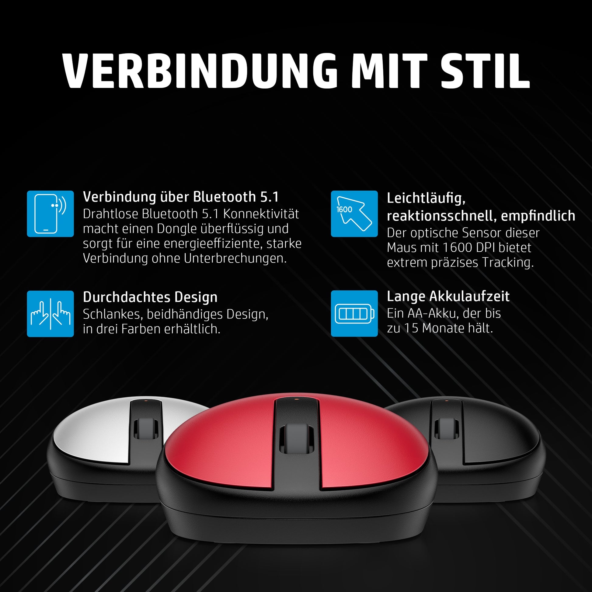 HP 240 Maus – kabellos, Bluetooth, schwarz