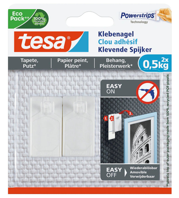 TESA Klebenagel – Kunststoff, Weiss, 12 × 14 × 1,4 cm – 2er-Pack