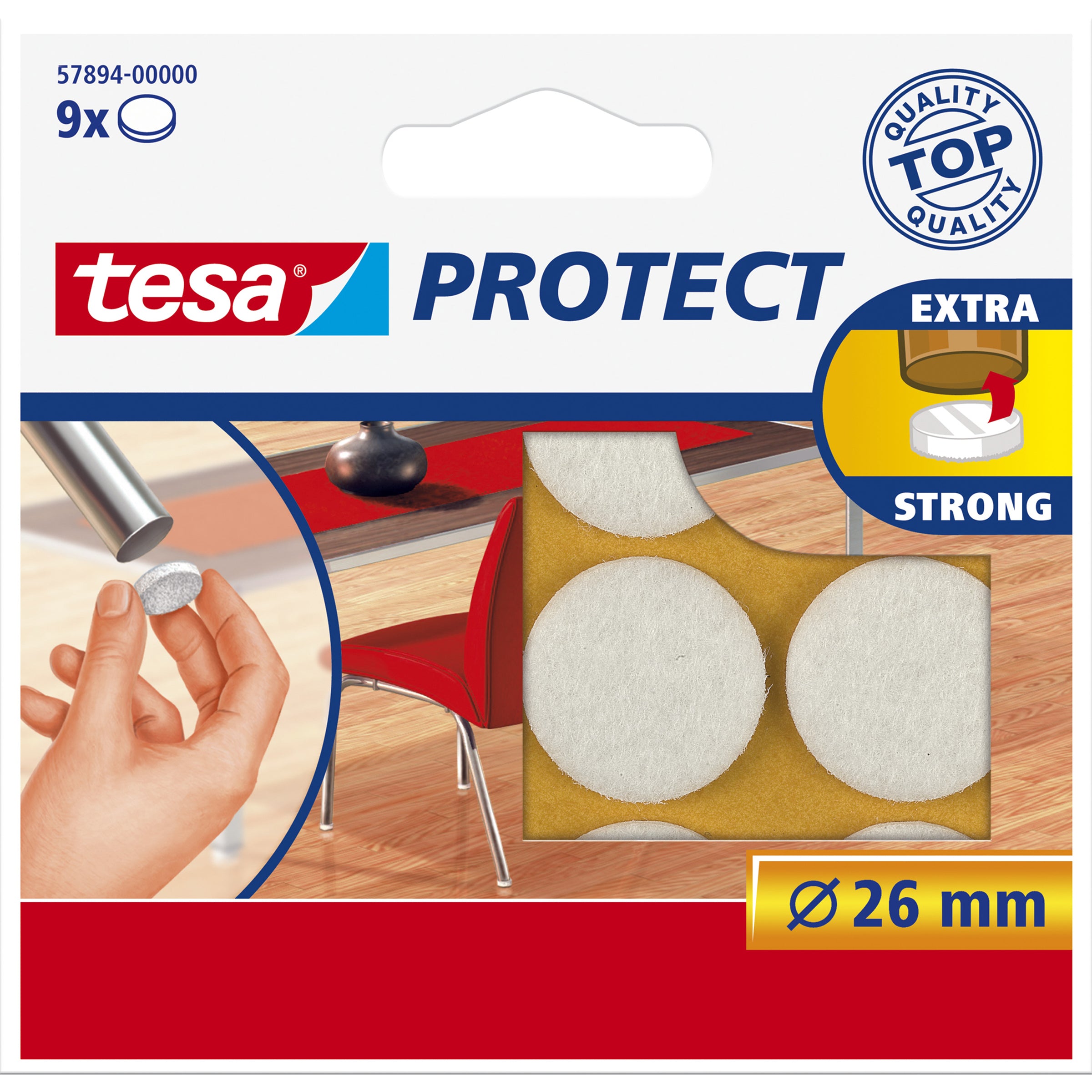 TESA Filzgleiter rund Ø 26 mm – Filz – weiss – selbstklebend (9 Stück)